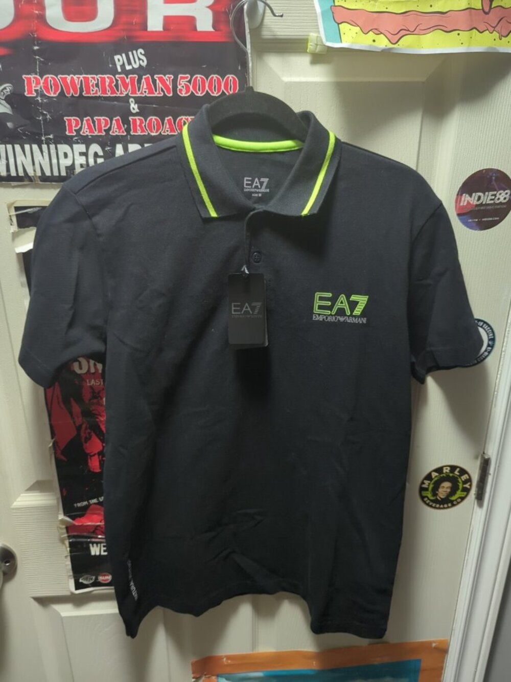 EA7 Emporio Armani Mens Medium Short Sleeve Polo Shirt Logo Black Green BNWT New